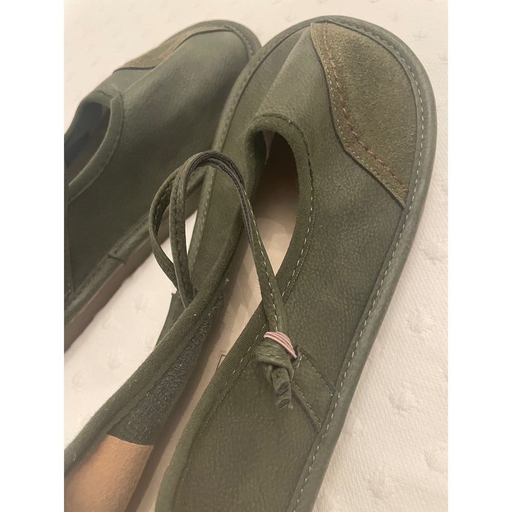 Green Leather Lagenlook Mary Jane Flats Suede Accent Wide Toe Box Size 39 - Picture 8 of 9